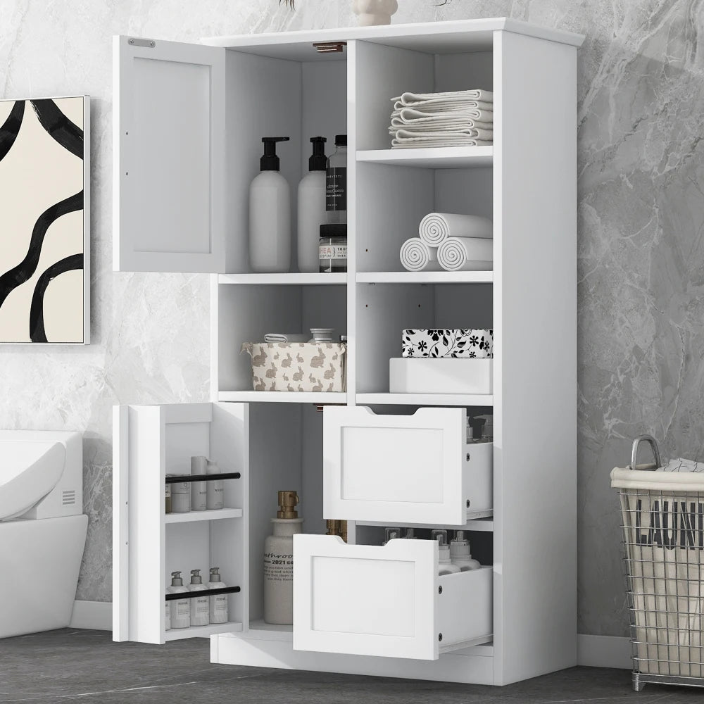 Bathroom Storage Cabinet With Doors, Drawers And Adjustable Shelves