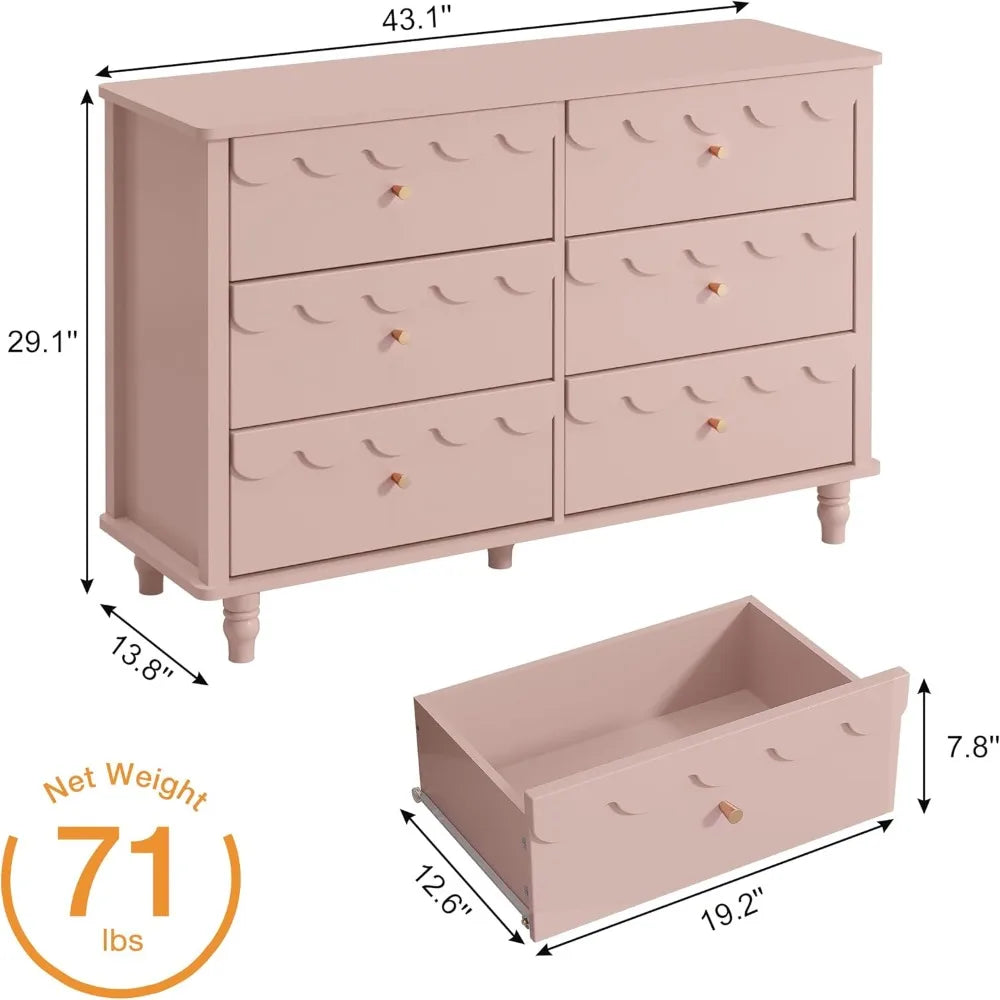 MKDK Girls Scalloped 6 Drawer Dresser Organizer Storage
