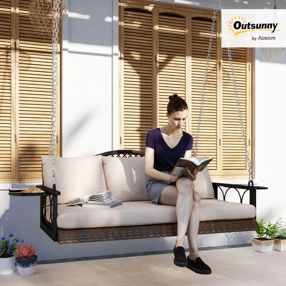 Outdoor Wicker Porch Swing Chair For Three Persons