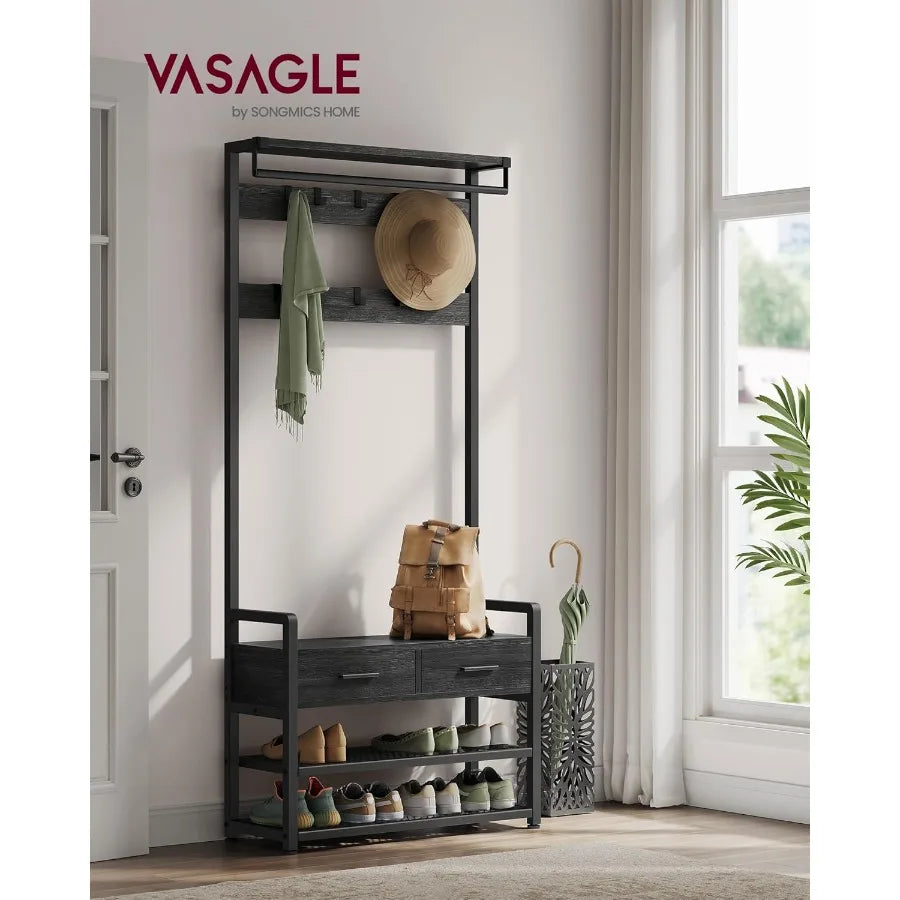 XIUWO Hall Tree With Bench And Shoe Storage Organizer