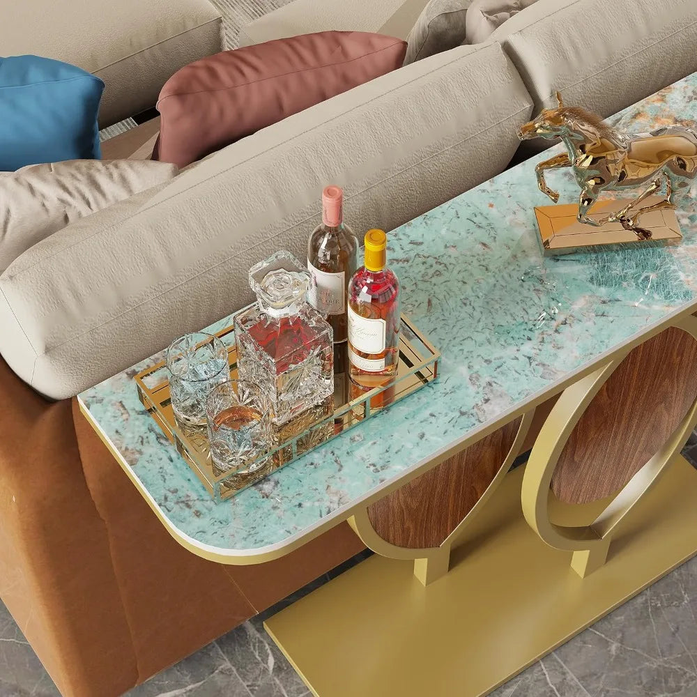 Sintered Stone Console Table With Metal Frame For Entryway