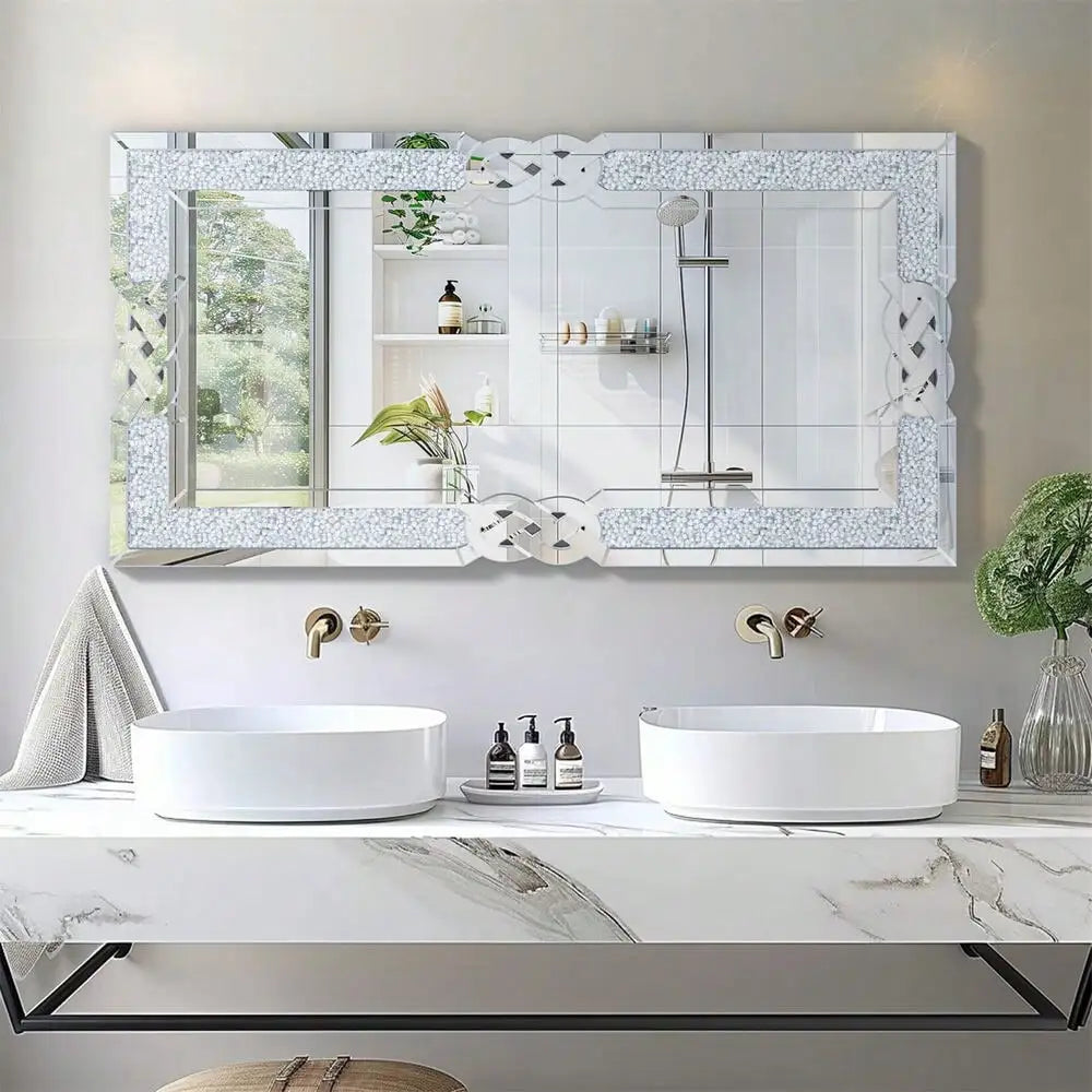 Sparkling Crystal Diamond Accent Wall Mirror for Decorative Decor