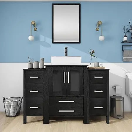 48 Inch Black Bathroom Vanity with Sink Combo and Storage Cabinets