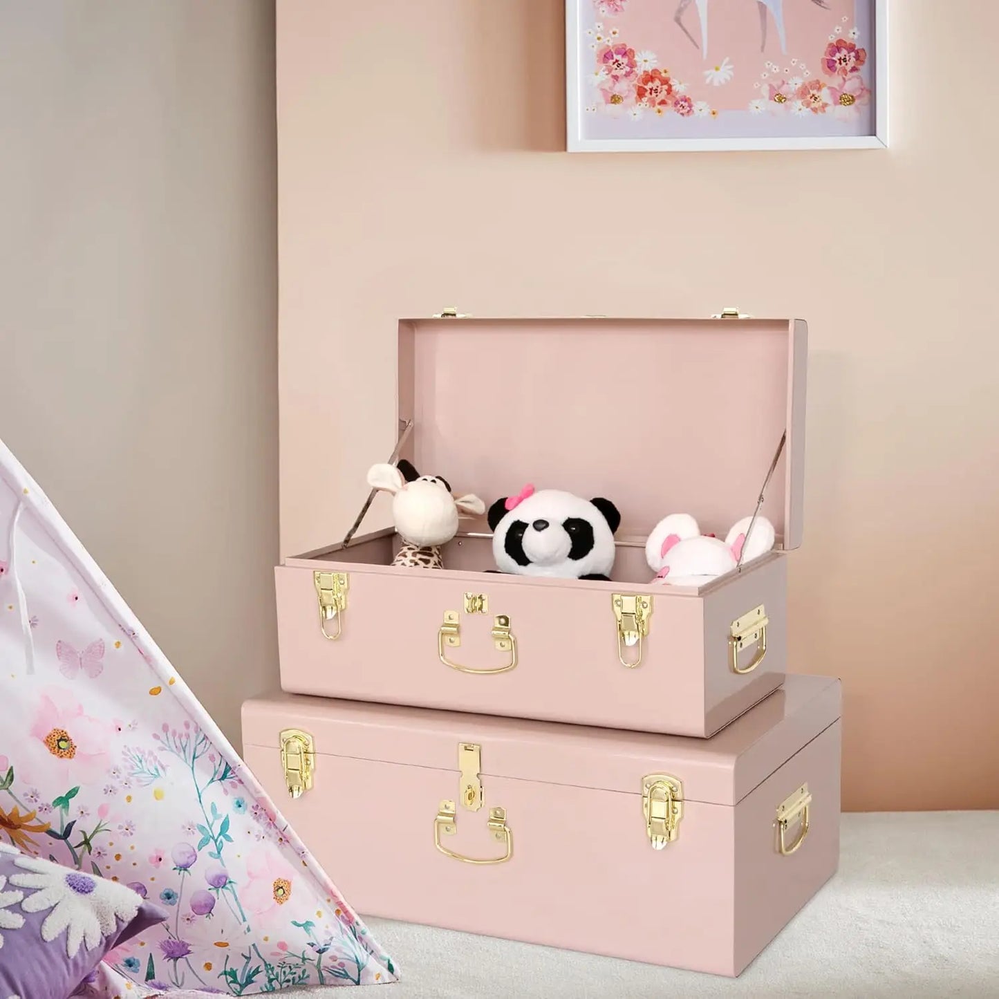 XMSJ Decorative Metal Box Storage Trunks Set Of Two
