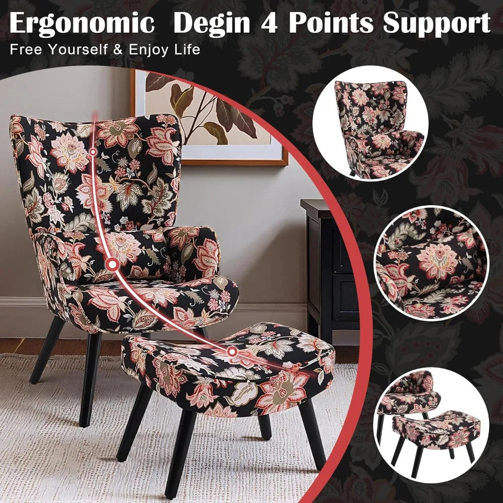 Dafify Modern Wingback Accent Chair Ottoman Lumbar Pillow