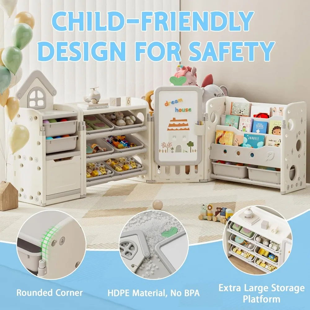 DAFIFY Foldable Kids Toy Storage Organizer 10 Removable Bins