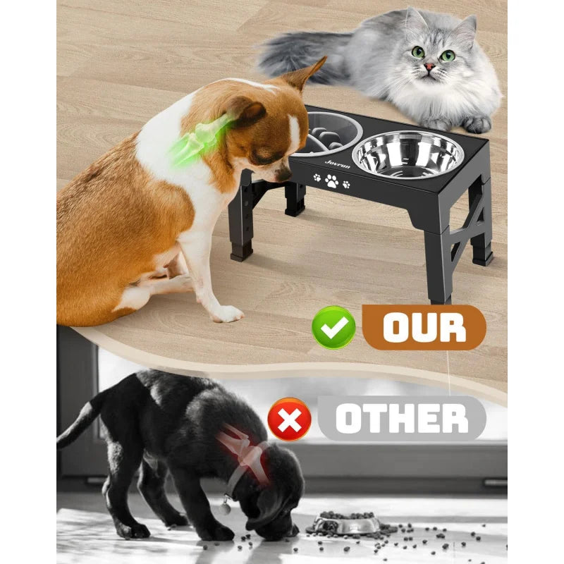 Adjustable Elevated Dog Bowl Stand With Stainless Bowls