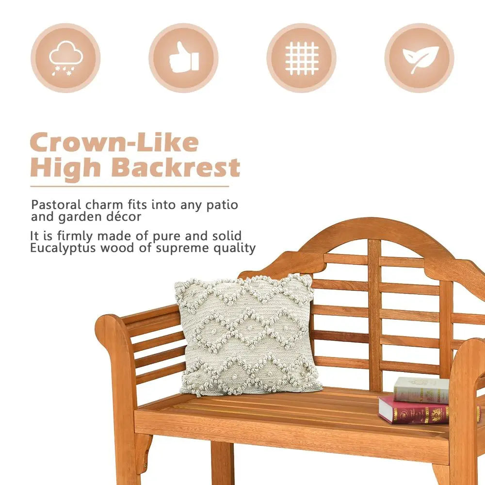 Folding Wooden Bench Outdoor Garden Patio High Backrest Crownlike