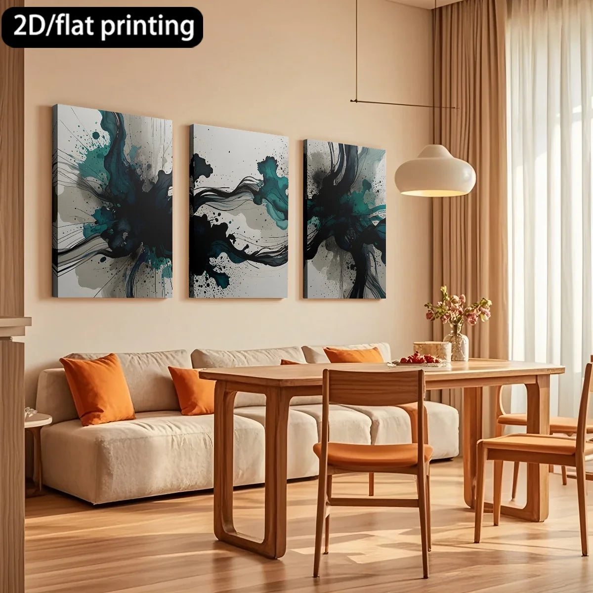 Framed Abstract Ink Canvas Art Set Of Three Panels