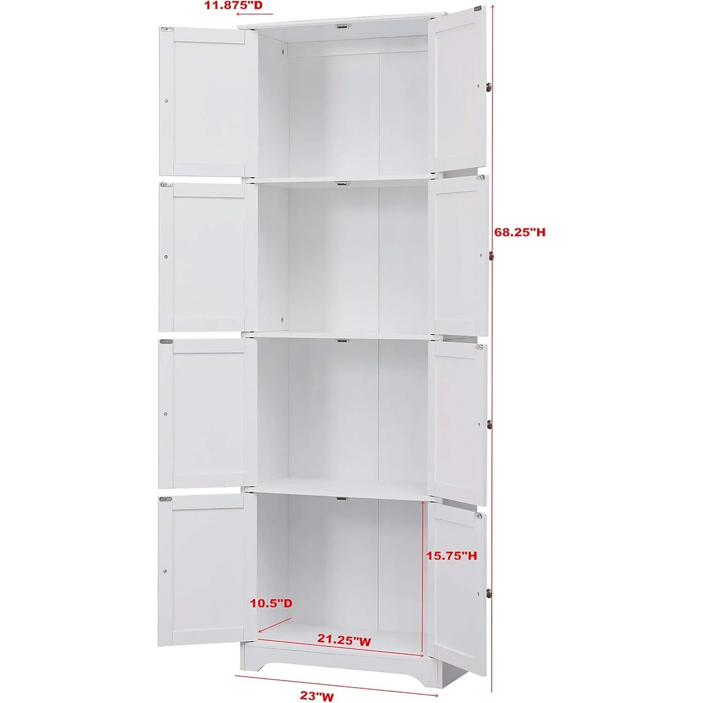 Lyons 4 Tier Kitchen Pantry Storage Cabinet with 8 Doors in White 68 Inches High