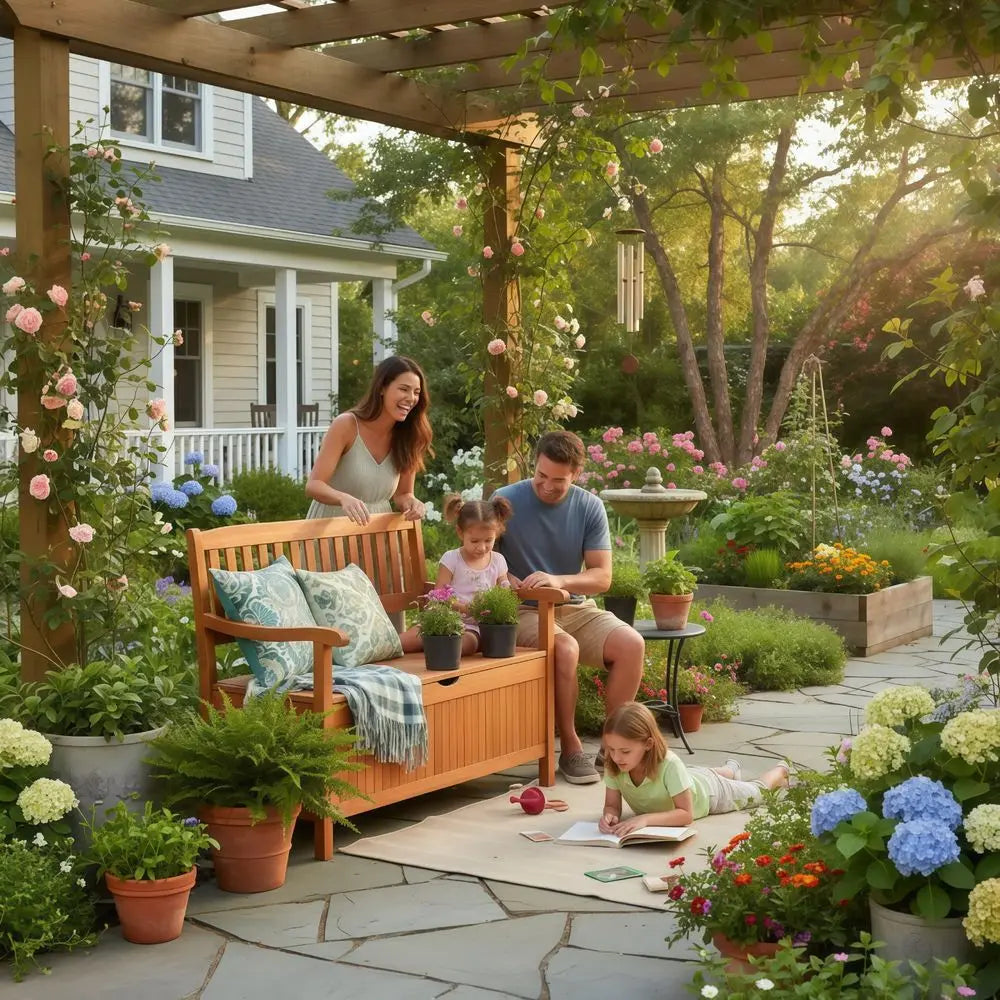 Outdoor Wood Storage Bench With Removable Dustproof Lining