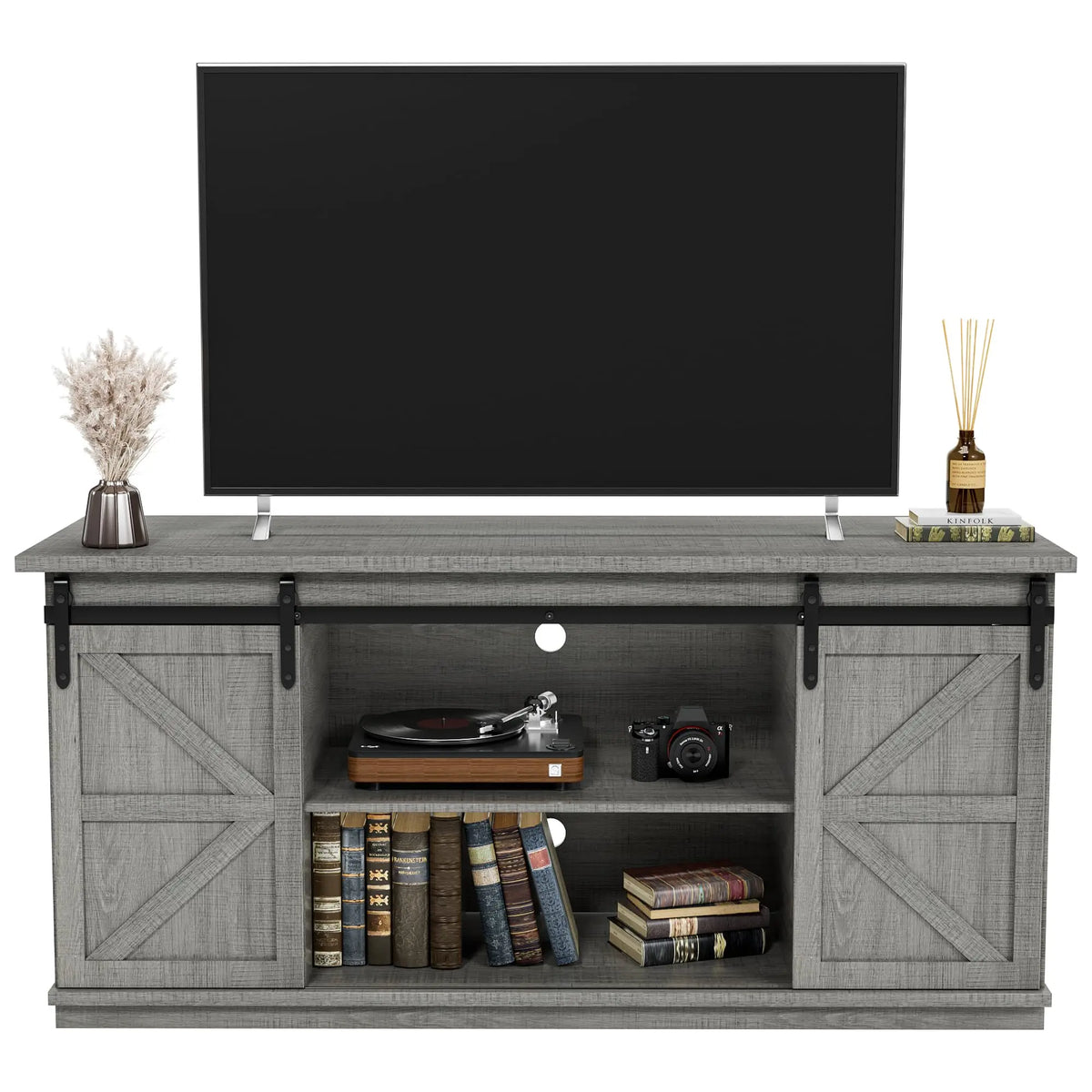 JUMMICO Fireplace TV Stand Entertainment Center with Storage Shelves