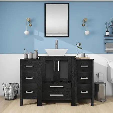 48 Inch Black Bathroom Vanity with Sink Combo and Storage Cabinets