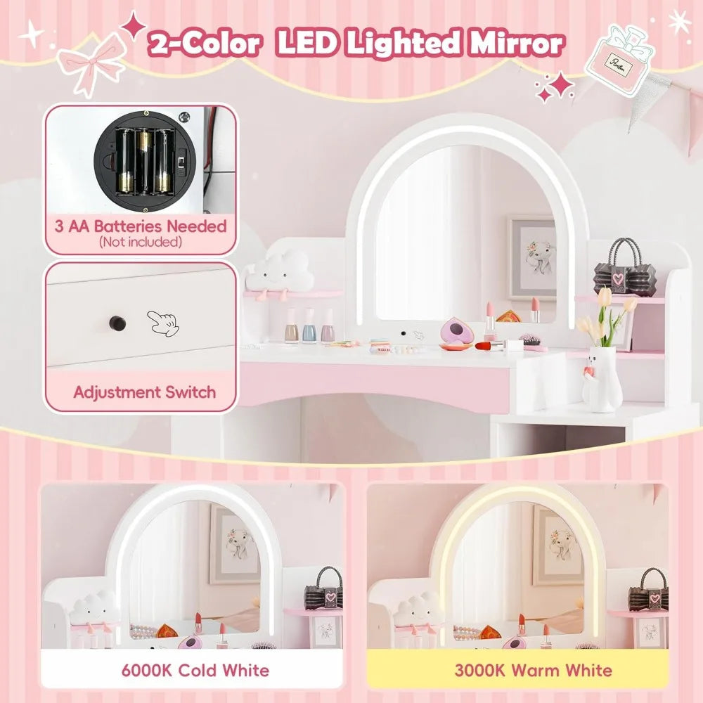 Color Princess Makeup Vanity Desk With Lighting Storage