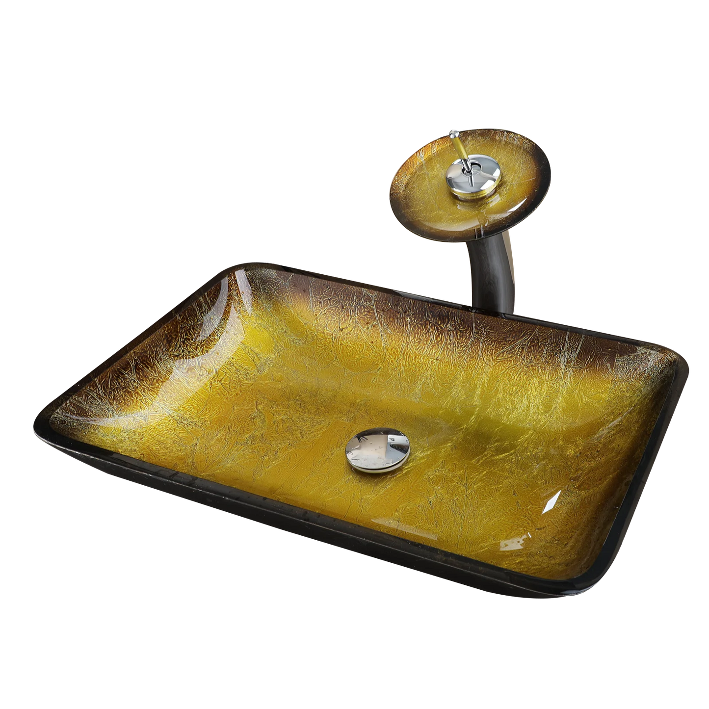 MEKKHALA Bathroom Vessel Sink Glass With Waterfall Faucet Mixer