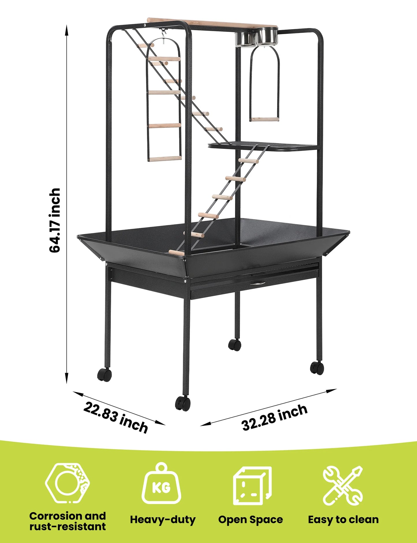 HiMISSCN Wrought Iron Parrot Cage Roller Play Center