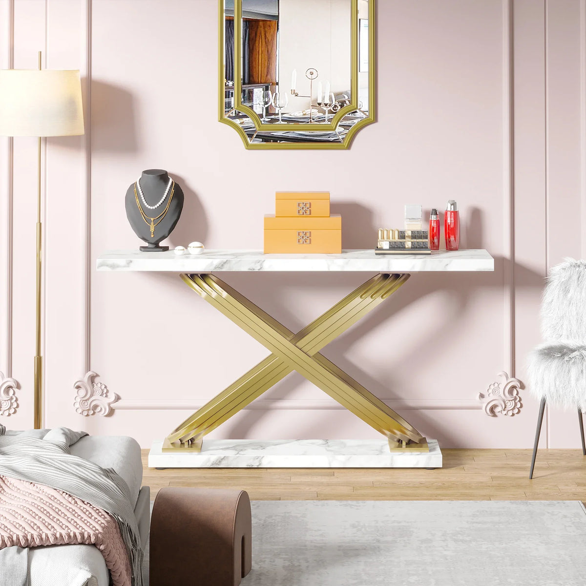 Tribesigns Modern Faux Marble Console Table for Entryway Use