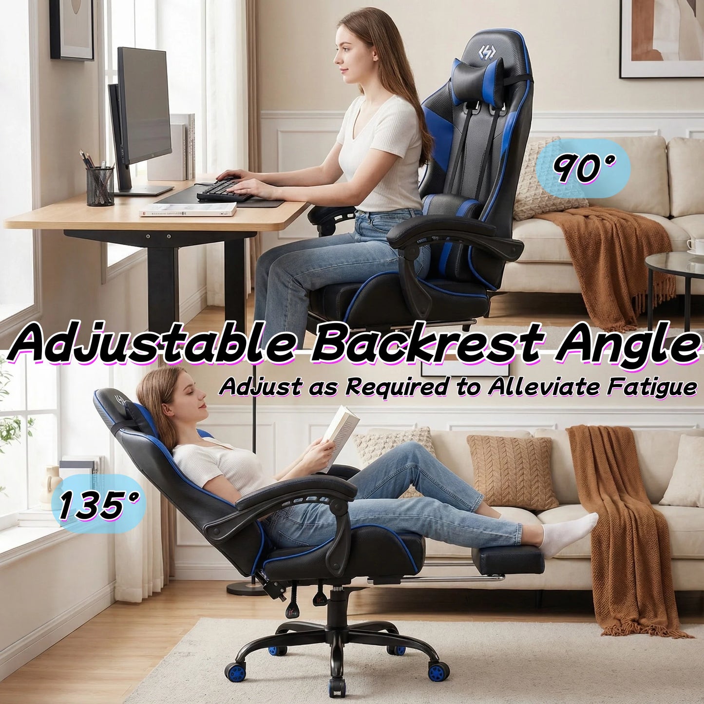 Ergonomic Gaming Chair With Lumbar Massage And Adjustable Headrest