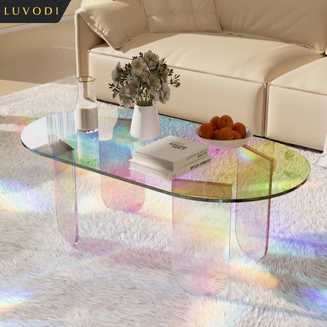 LUVODI Iridescent Acrylic Coffee Table Shatterproof Living Room