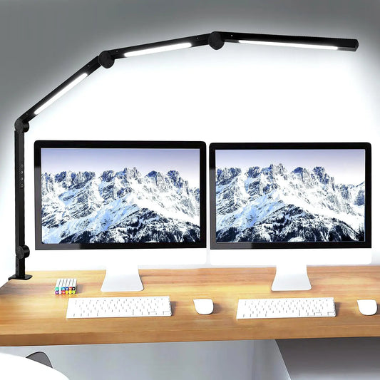 LED Desk Lamp With Clamp Flexible Swing Arm Dimmable