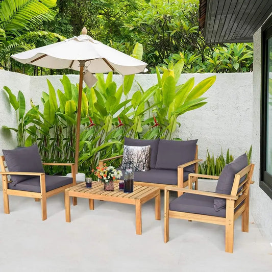 Luxury Outdoor Acacia Wood Patio Sofa Set With Table
