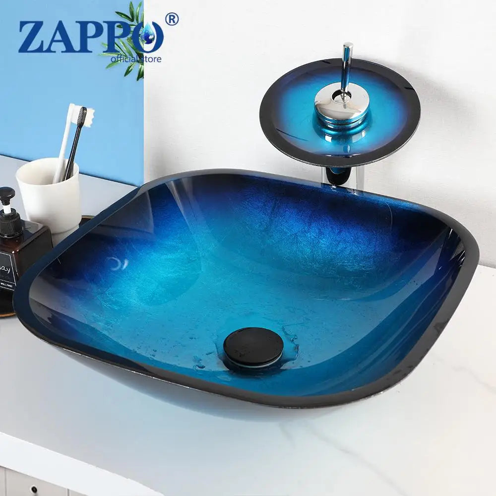 Torayvino Tempered Glass Vessel Sink With Waterfall Faucet