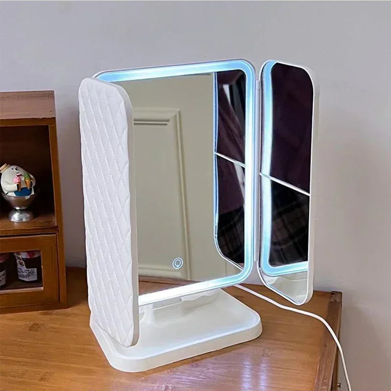 Hign-concerned Trifold LED Makeup Mirror With Lights