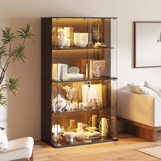 ZHILU Lighted Glass Display Cabinet Four Tier Collectibles