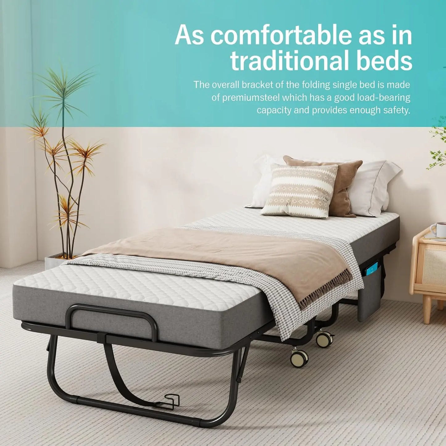 Foldable Rollaway Guest Bed With Memory Foam Mattress
