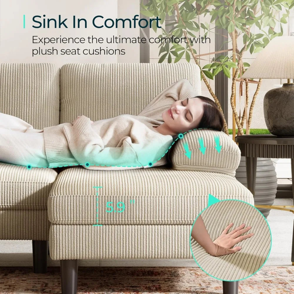 Corduroy U Shaped Sectional Sofa With Sleepable Armrests