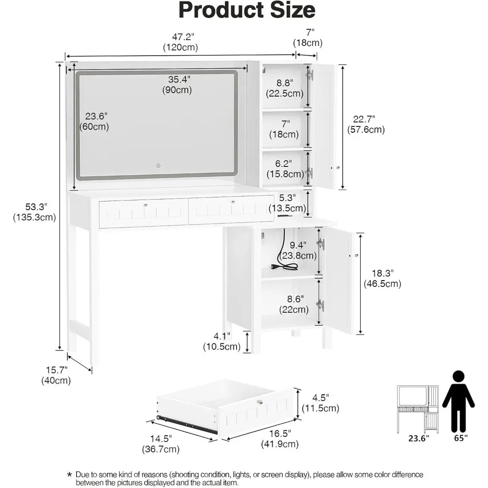 Vanity Desk With Mirror And Built In Lighting And Drawers