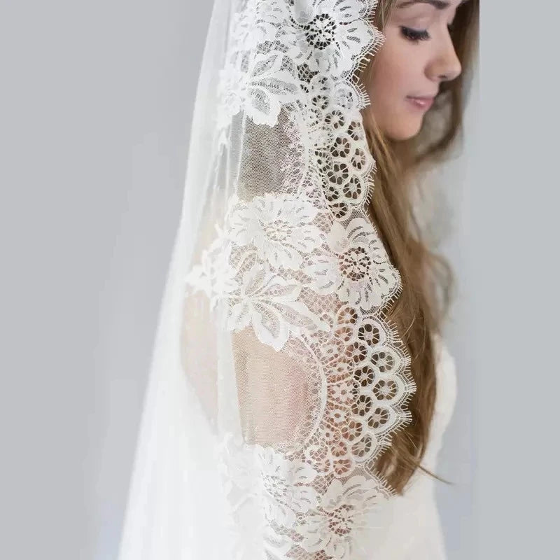 YXNLQGCN Lace Cathedral Bridal Veil Mantilla With Comb