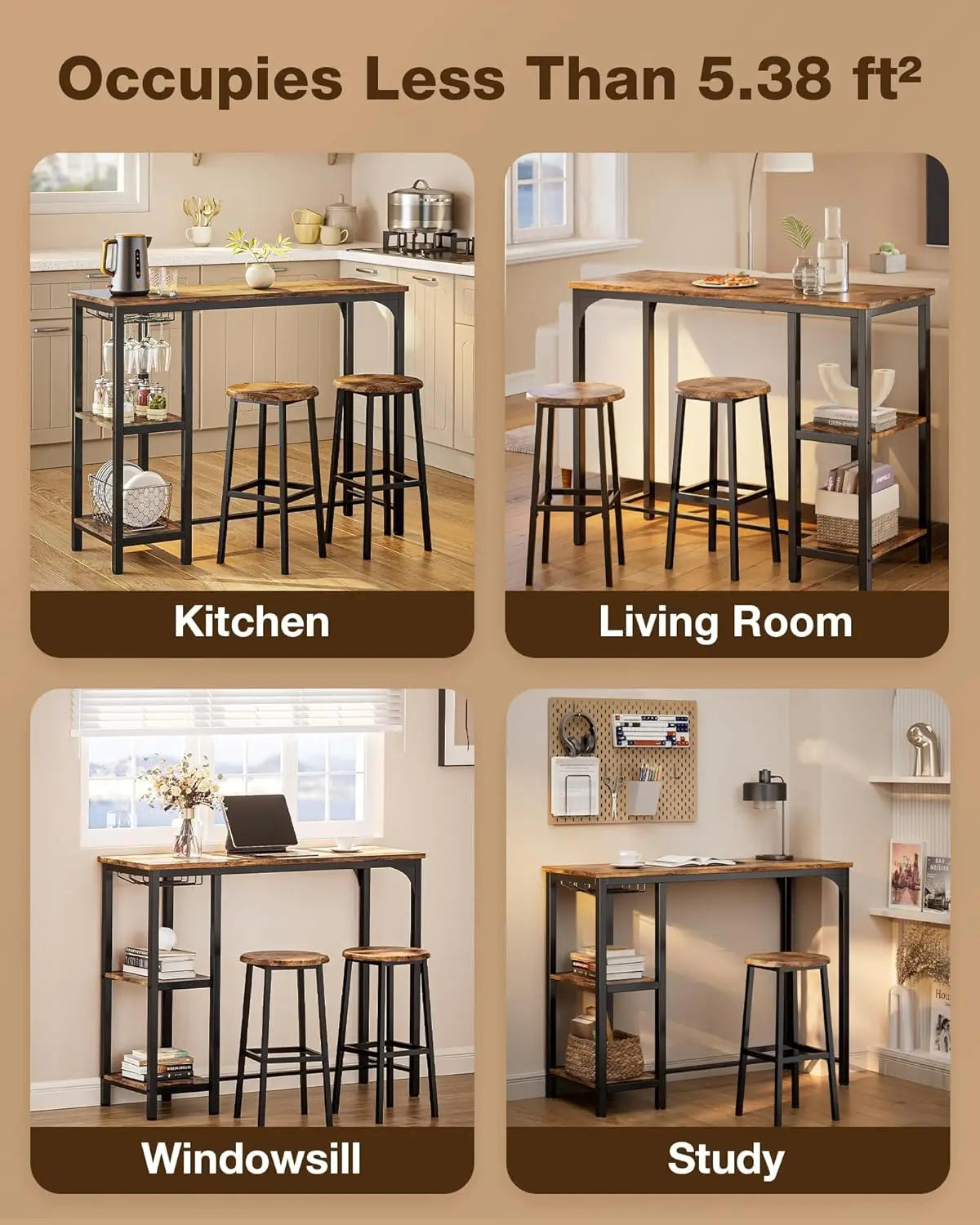 XMSJH Bar Table Set With Stools Shelves And Glass Rack