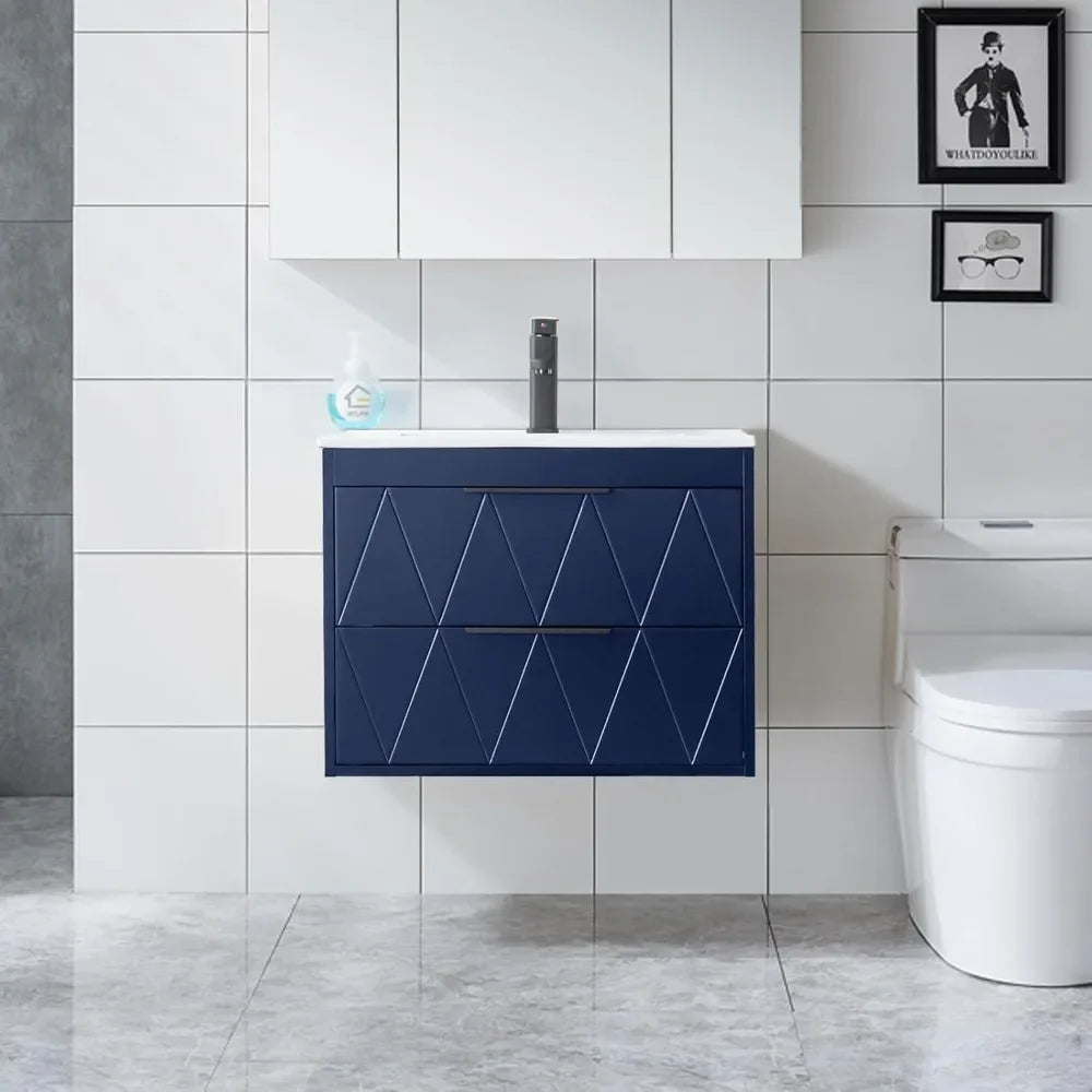 24 Inch Wall Mounted Bathroom Vanity Cabinet with Sink and Soft Close System