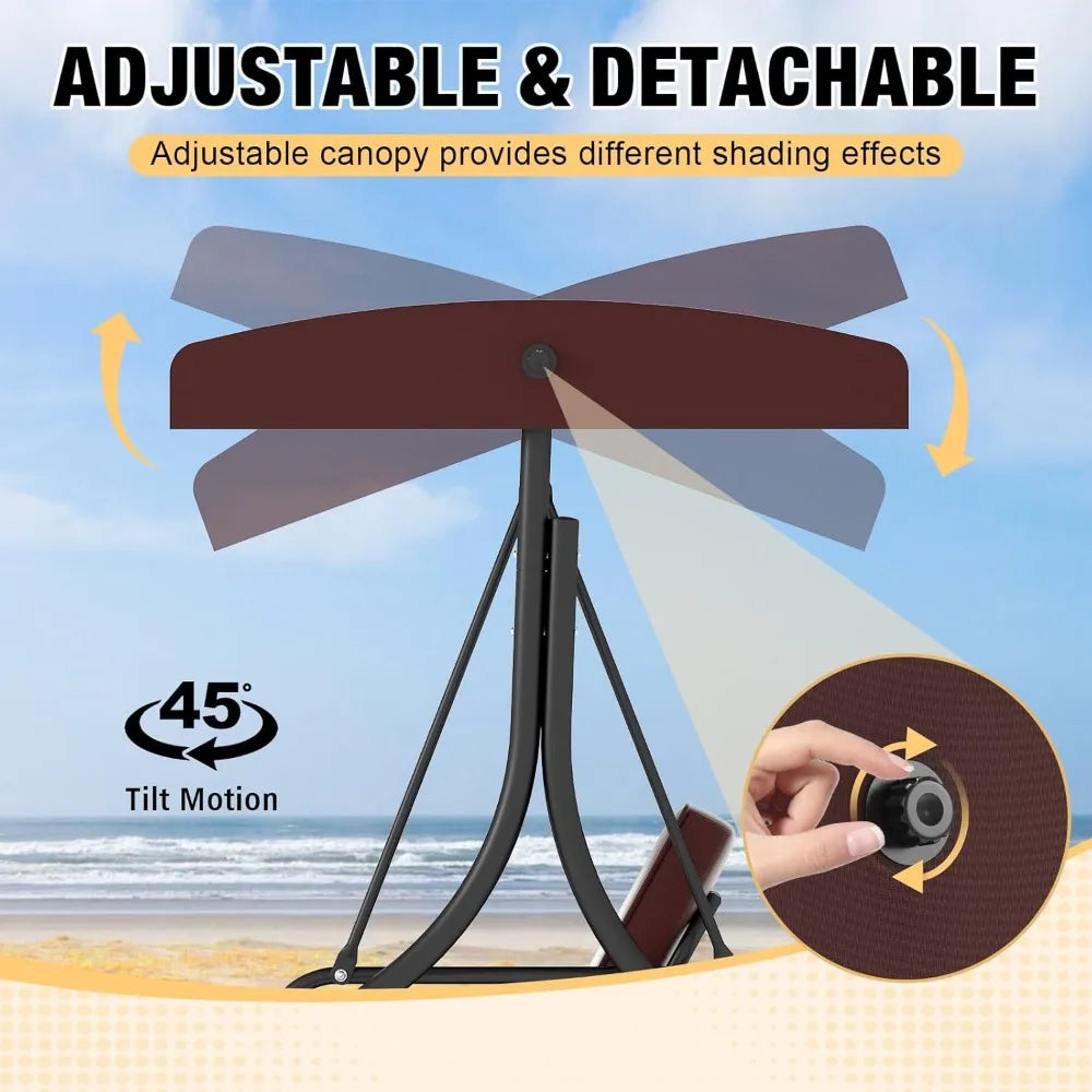 3 In 1 Porch Swing With Canopy Cushions Heavy Duty Stand