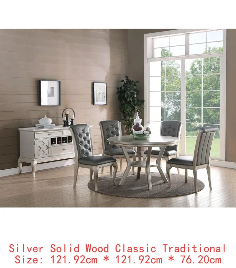 Rectangular Glass Dining Table Set With Six Tufted Chairs