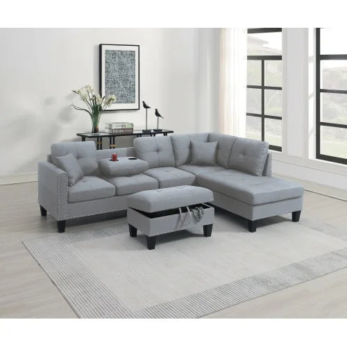 Modern Segmented Sofa Set With Storage Footstool Cup Holders