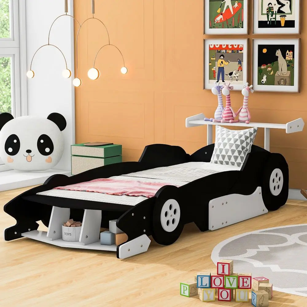 Race Car Bed For Kids With Premium Storage Shelves