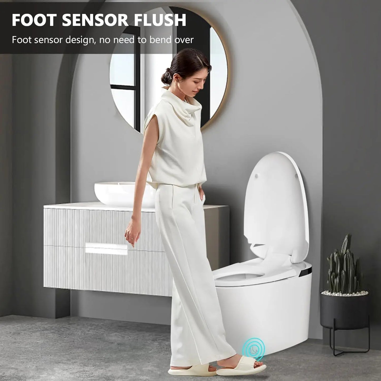 Modern Smart Toilet with Heated Seat Auto Flushing Foot Sensor and Night Light