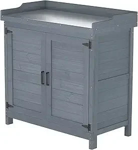 Outdoor Wooden Garden Tool Shed With Potting Benches And Workstation