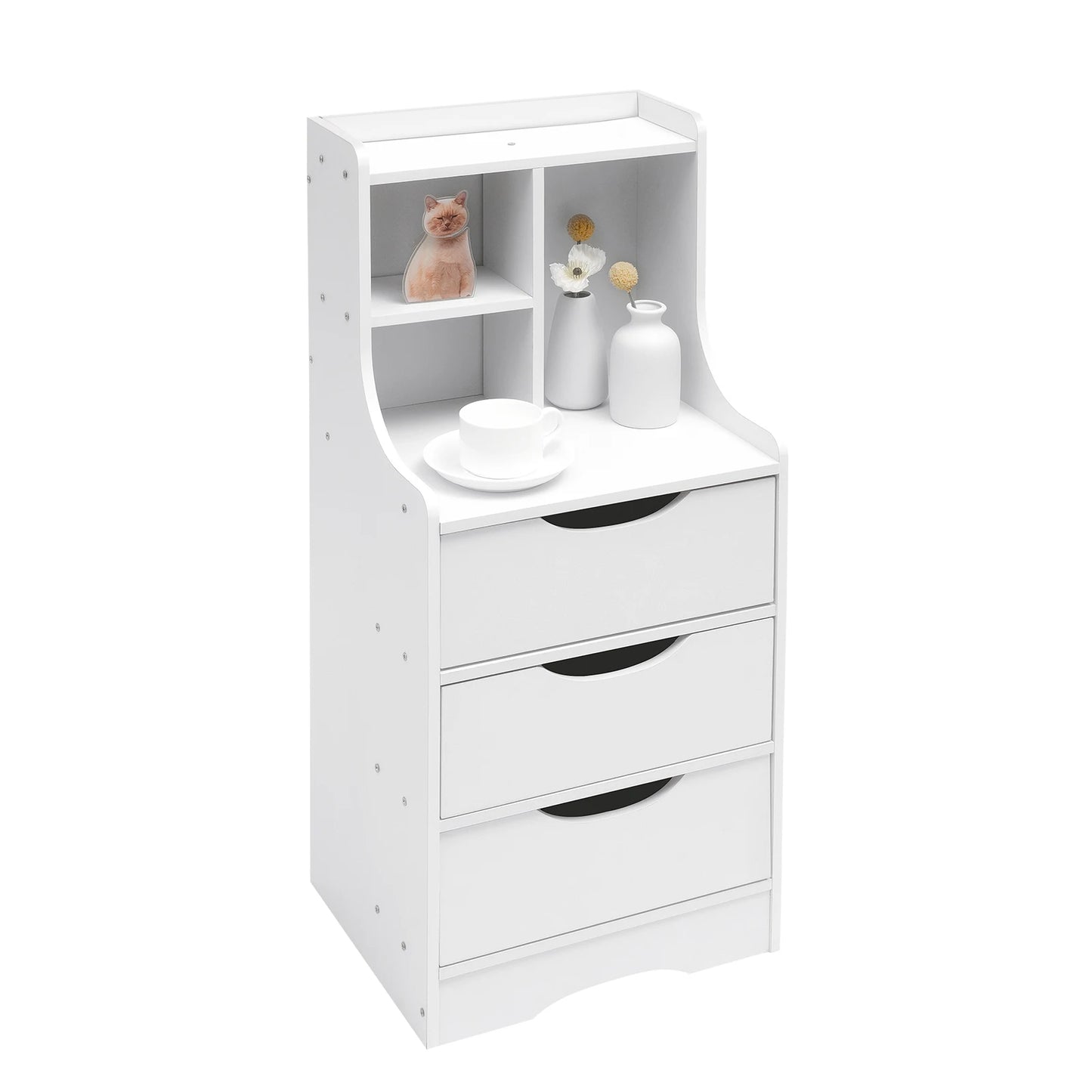 White Vertical Bedside Table Modern Storage Cabinet with Convenient Handles