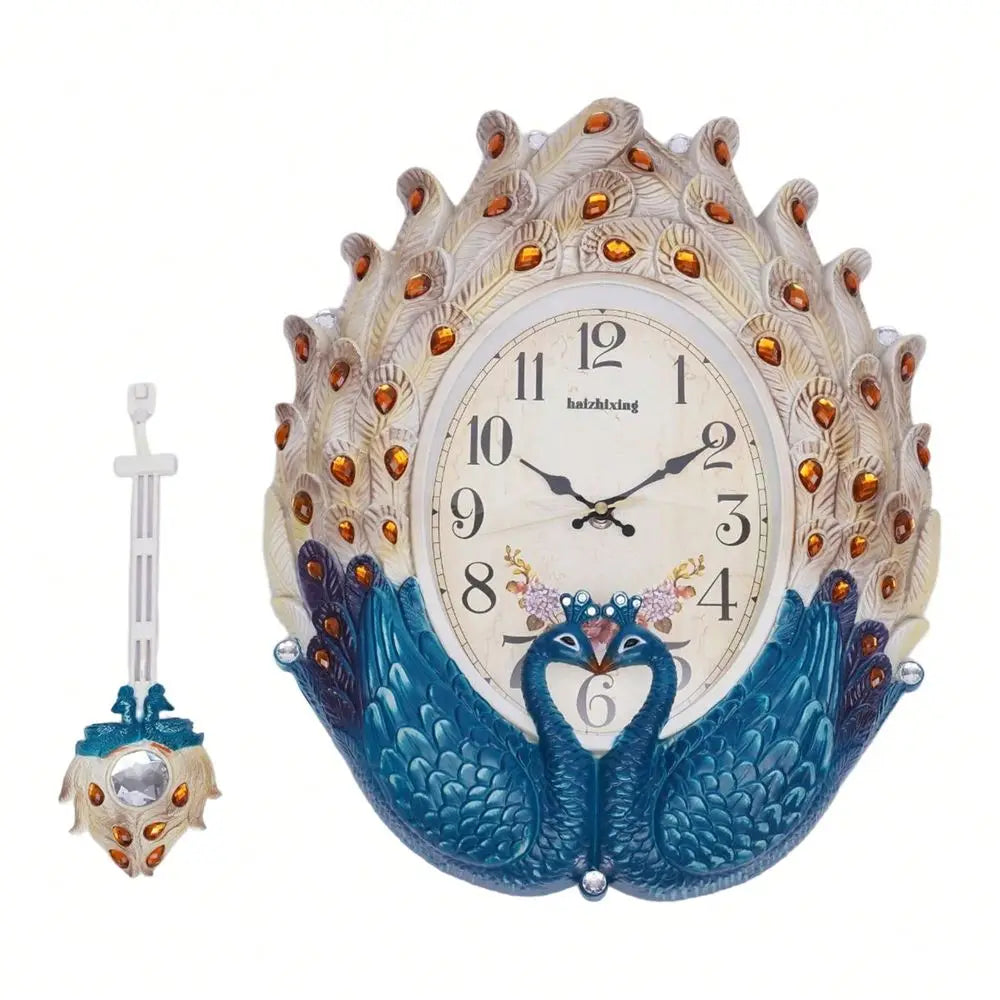 Elegant Peacock Wall Clock For Living Room Decor Accent