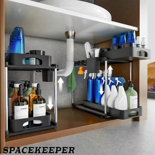 Two Pack Under Sink Organizers Two Tier Adjustable Storage