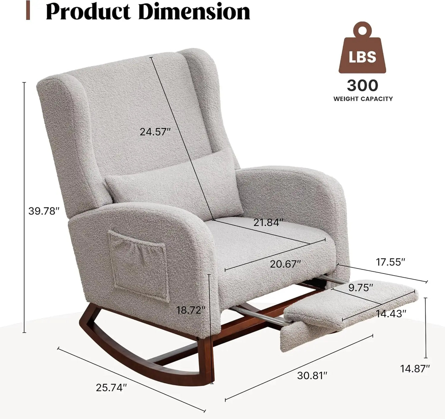 Wingback Rocking Chair Nursery with Footrest and Pillow Teddy Nursing Glider