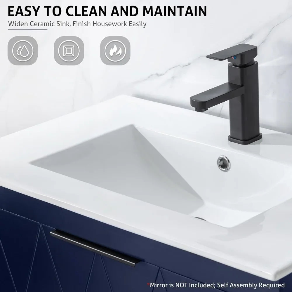 24 Inch Wall Mounted Bathroom Vanity Cabinet with Sink and Soft Close System