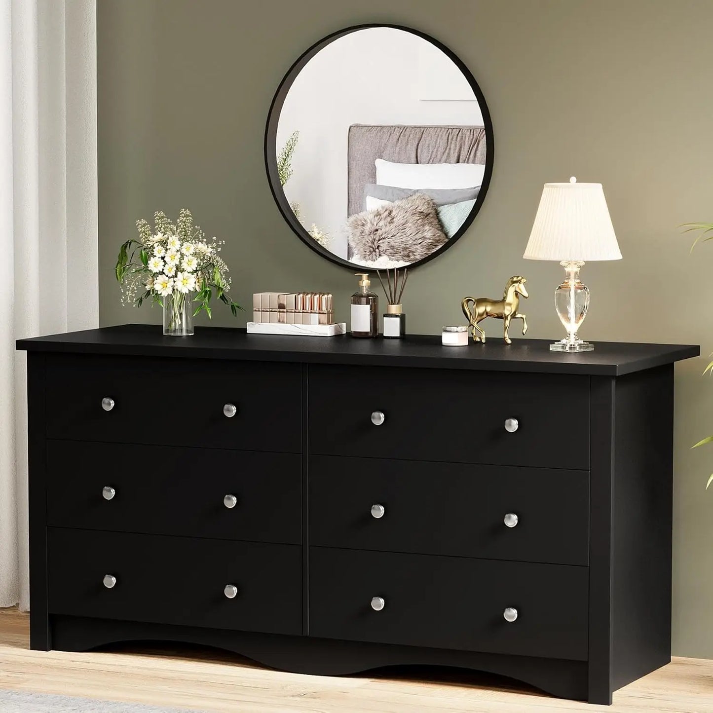 Wood Six Drawer Dresser for Bedroom and Hallway Storage