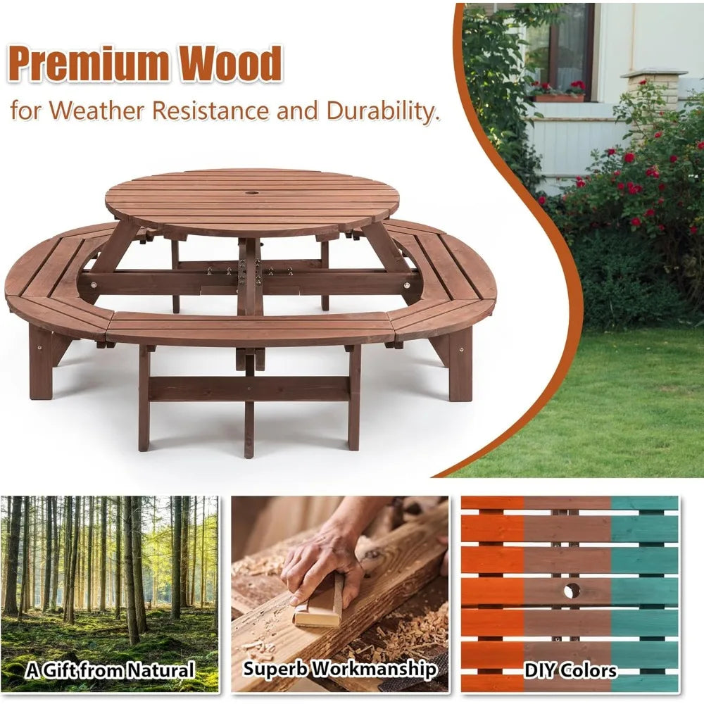DAFIFY Solid Wood Round Picnic Table And Bench Set