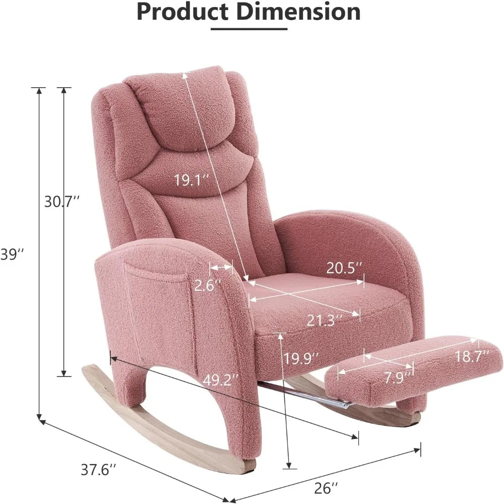 MKDK Teddy Fabric Nursery Glider Rocking Chair Footrest