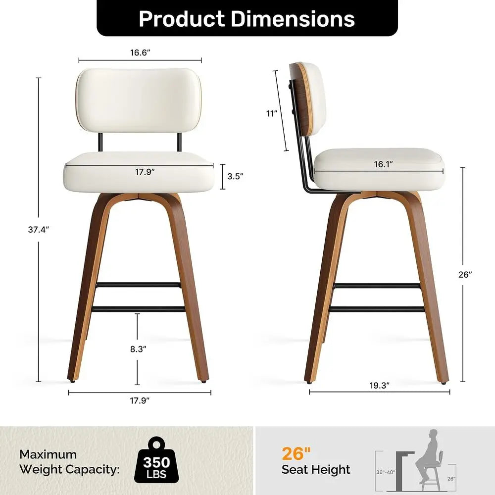 Set Of 4 Faux Leather Bar Stools With Bentwood Legs