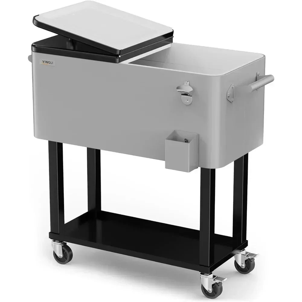 Rolling Ice Chest On Wheels Cooler Cart With Shelf